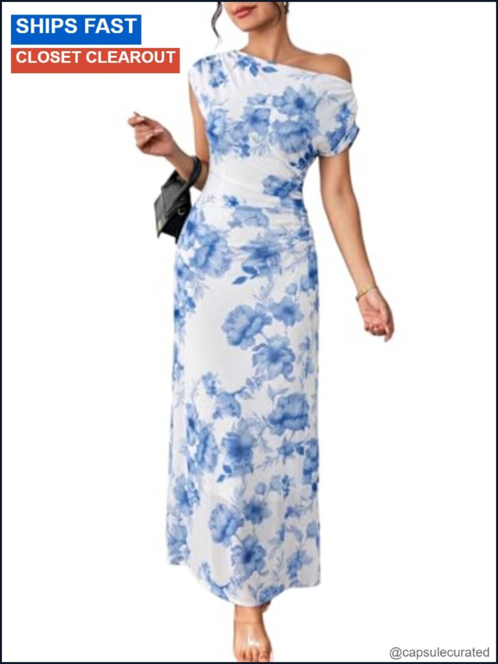 BLENCOT Floral Off Shoulder Maxi Dress Wedding Guest Party Gown